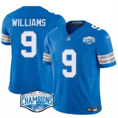 Men's Detroit Lions #9 Jameson Williams Blue 2024 NFC North Champions F.U.S.E. Vapor Limited Stitched Jersey