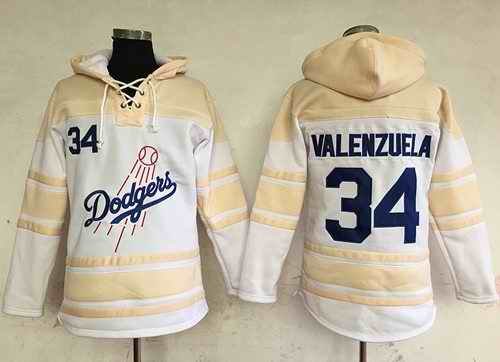 Dodgers #34 Fernando Valenzuela White Sawyer Hooded Sweatshirt MLB Hoodie