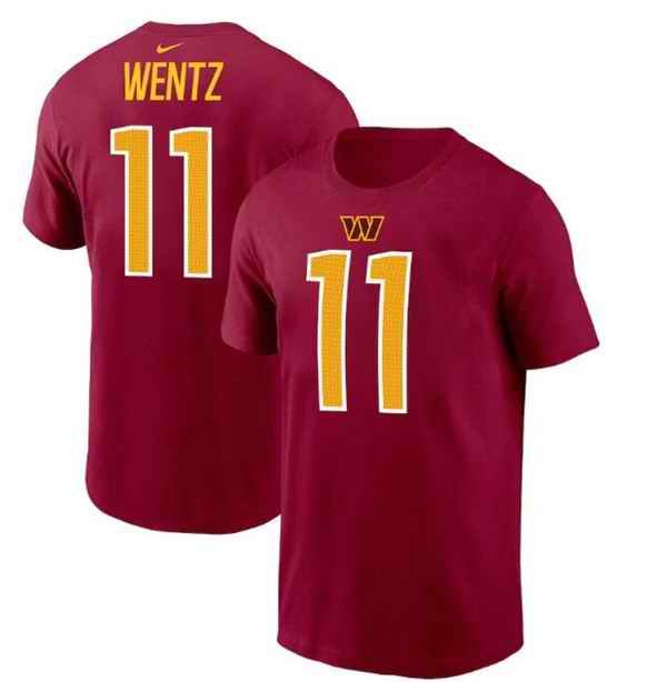 Men's Washington Commanders #11 Carson Wentz 2022 Red Name & Number T-Shirt