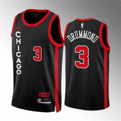 Men's Chicago Bulls #3 Andre Drummond Black 2023/24 City Edition Stitched Basketball Jersey