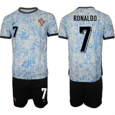 Men's Portugal Team #7 Ronaldo 2024-25 White/Blue Away Soccer Jersey Suit