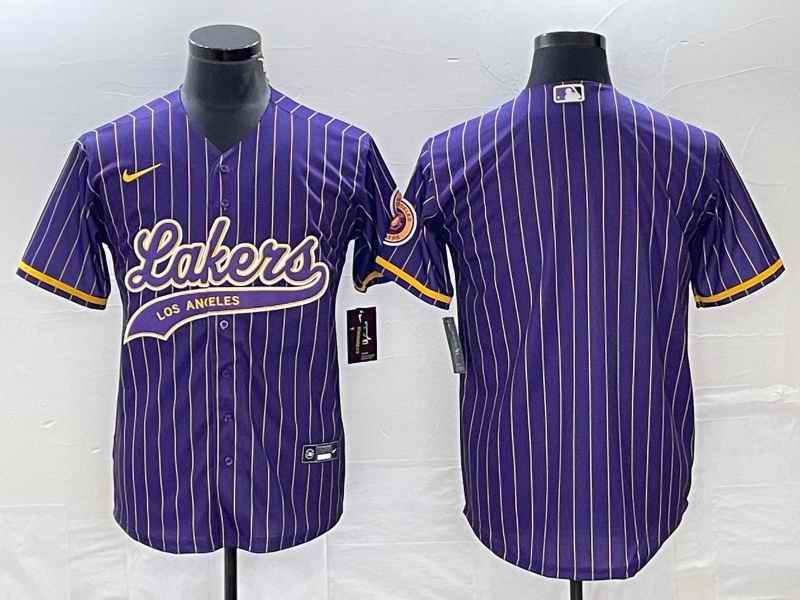 Men's Los Angeles Lakers Blank Purple Cool Base With Patch Stitched Baseball Jersey