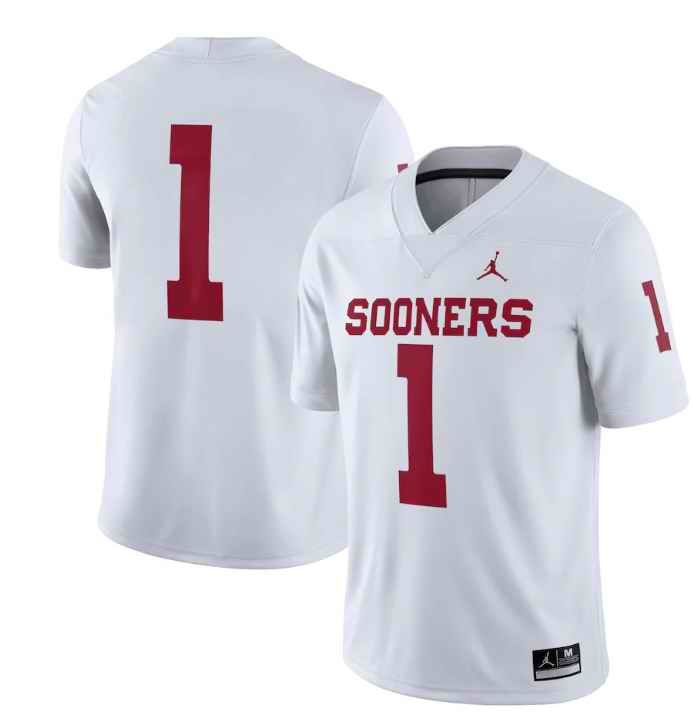 Men's Oklahoma Sooners #1 White Away Game Jersey