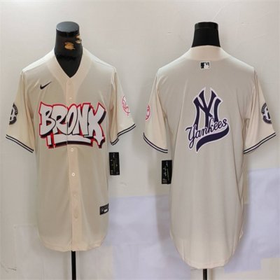 Men's New York Yankees Team Big Logo Cream Bronx Graffiti V2 Vapor Limited Stitched Baseball Jersey