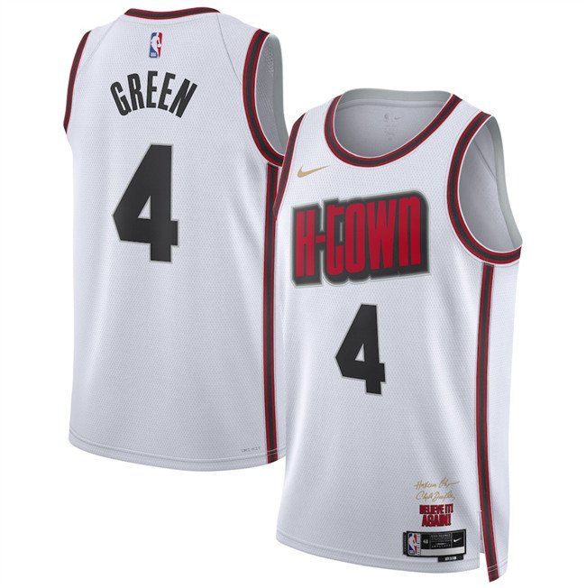 Men's Houston Rockets #4 Jalen Green White 2024/25 City Edition Stitched Jersey