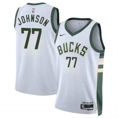 Men's Milwaukee Bucks #77 AJ Johnson White 2024 Draft Association Edition Stitched Basketball Jersey