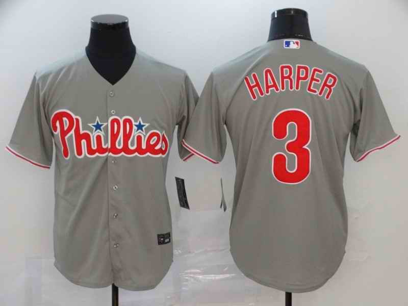 Men's Philadelphia Phillies #3 Bryce Harper Grey Cool Base Stitched MLB Jersey