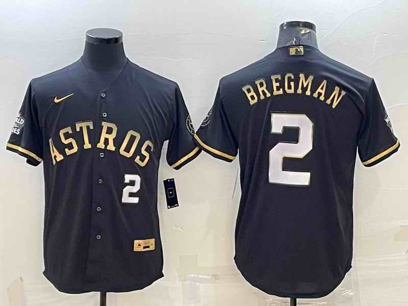 Men's Houston Astros #2 Alex Bregman Black Gold 2022 World Series Stitched Baseball Jersey