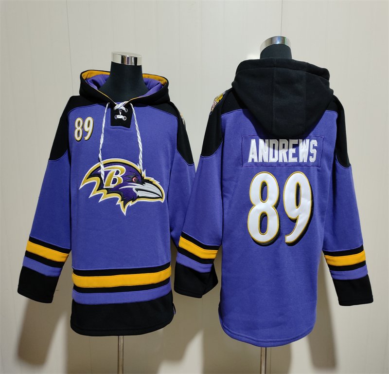 Men's Baltimore Ravens #89 Mark Andrews Ageless Must-Have Lace-Up Pullover Hoodie