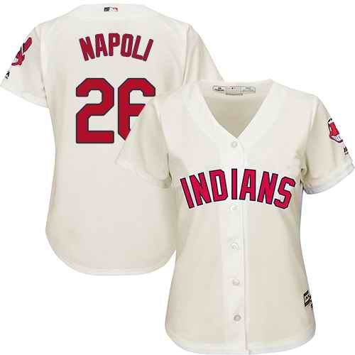 Indians #26 Mike Napoli Cream Women's Alternate Stitched MLB Jersey