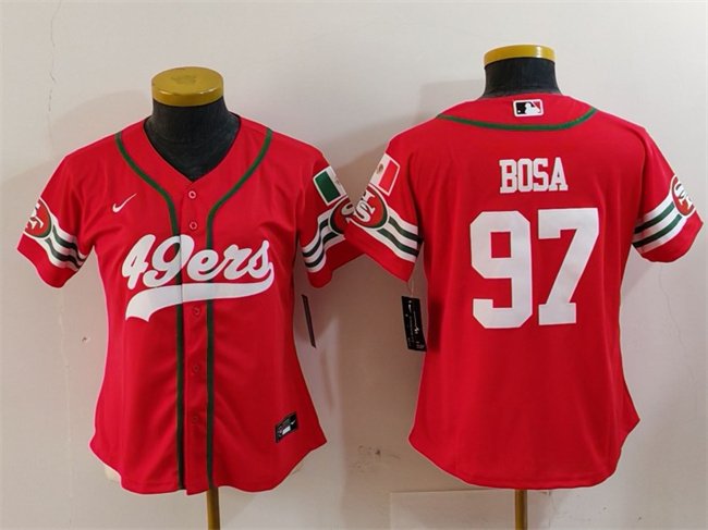 Women's San Francisco 49ers #97 Nick Bosa Red Mexico With Patch Cool Base Stitched Baseball Jersey(Run Small)