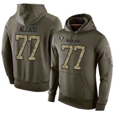 NFL Men's Nike Oakland Raiders #77 Lyle Alzado Stitched Green Olive Salute To Service KO Performance Hoodie