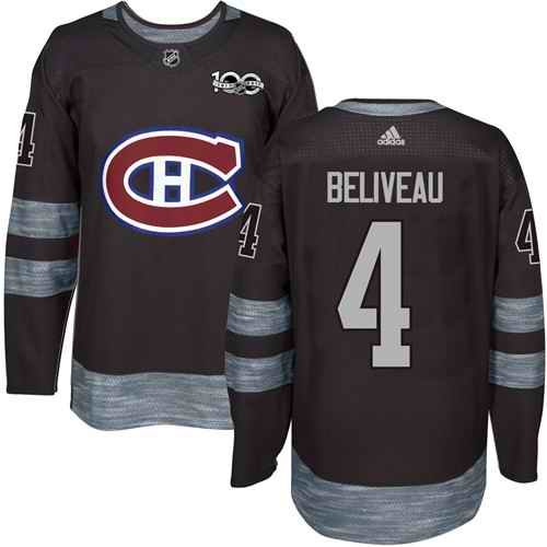 Canadiens #4 Jean Beliveau Black 1917-2017 100th Anniversary Stitched NHL Jersey