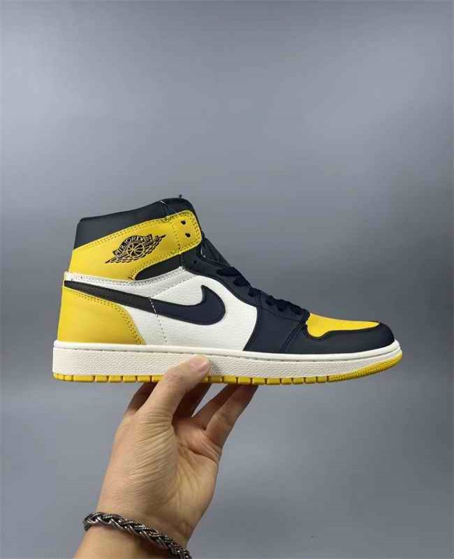 Men's Running Weapon Air Jordan 1 Black/Yellow/White Shoes 0578