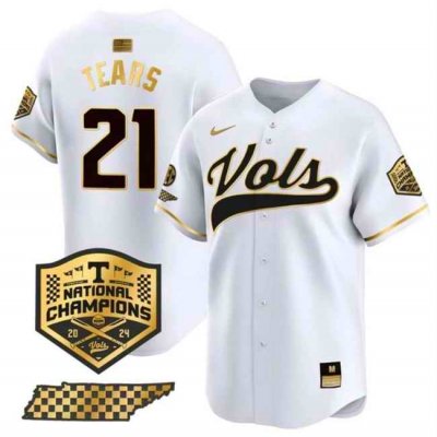 Men's Tennessee Volunteers #21 Kavares Tears White Gold 2024 Champions Vapor Limited Stitched Jersey