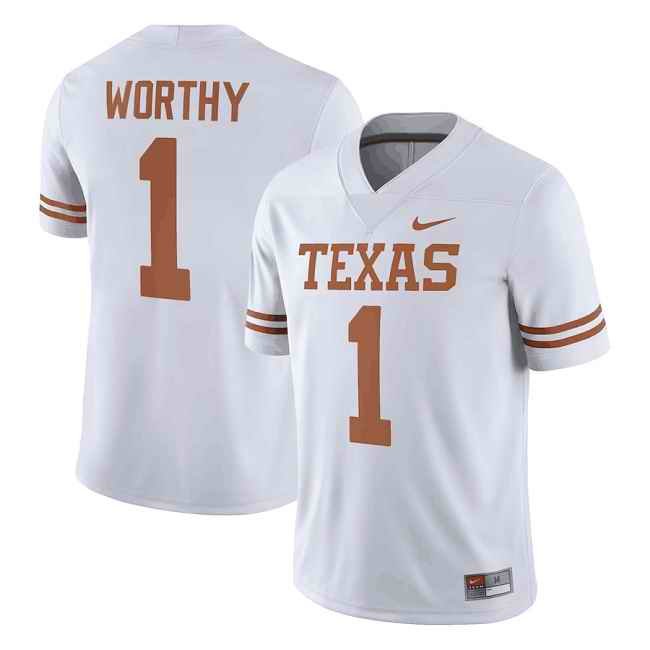 Men's Texas Longhorns #1 Xavier Worthy White Stitched Jersey