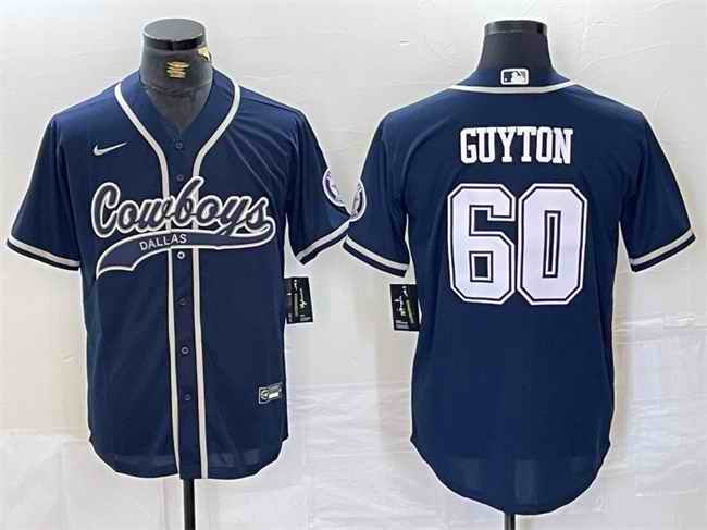 Men's Dallas Cowboys #60 Tyler Guyton Navy Cool Base Stitched Baseball Jersey