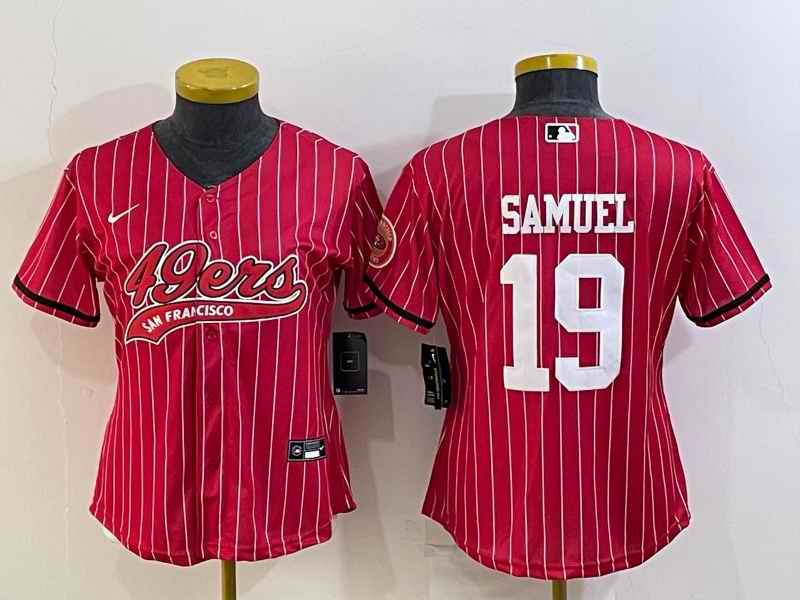 Women's San Francisco 49ers #19 Deebo Samuel Red With Patch Cool Base Stitched Baseball Jersey(Run Small)