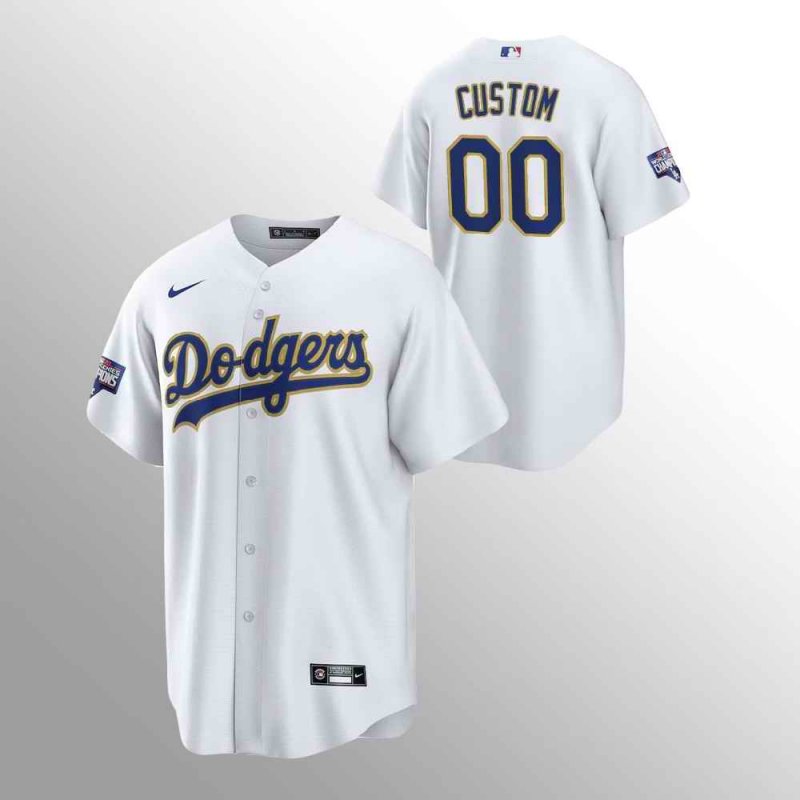 Men's Los Angeles Dodgers Active Player Custom White Champions Patch Gold Program Cool Base Stitched Jersey