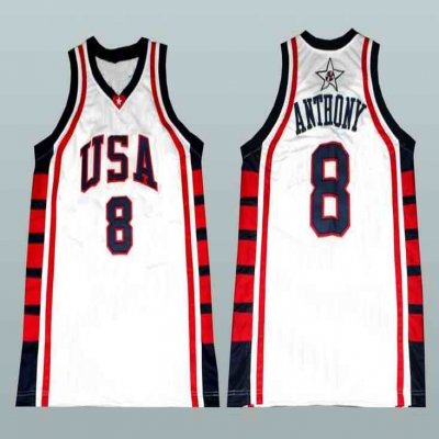 Men's Team USA #8 Carmelo Anthony White Stitched Basketball Jersey