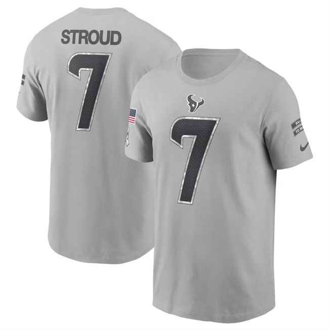 Men's Houston Texans #7 C.J. Stroud 2024 Gray Salute To Service Name & Number T-Shirt