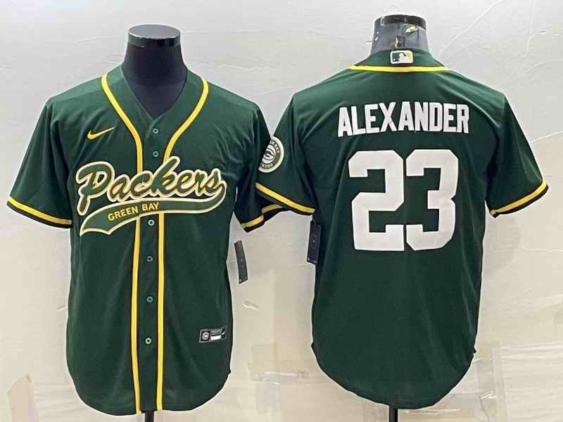 Men's Green Bay Packers #23 Jaire Alexander Green With Patch Cool Base Stitched Baseball Jersey