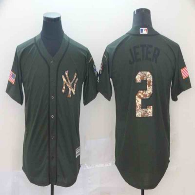 Men's New York Yankees #2 Derek Jeter Green Salute To Service Cool Base Stitched MLB Jersey