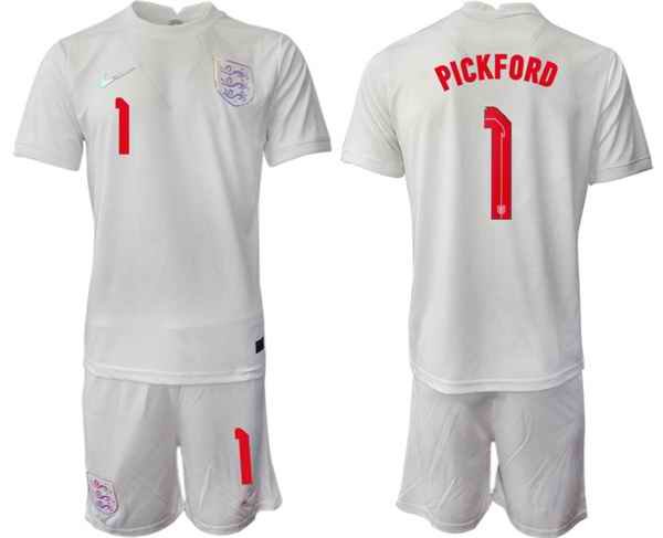 Men's England #1 Pickford White Home Soccer Jersey Suit