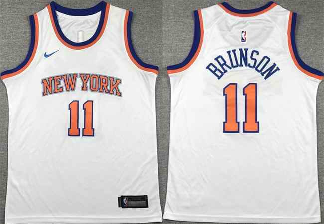 Youth New Yok Knicks #11 Jalen Brunson White Association  Edition Stitched Swingman Jersey