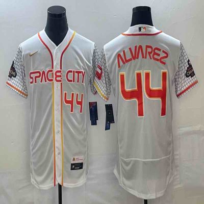 Men's Houston Astros #44 Yordan Alvarez White With 2022 World Serise Champions Patch Stitched Baseball Jersey