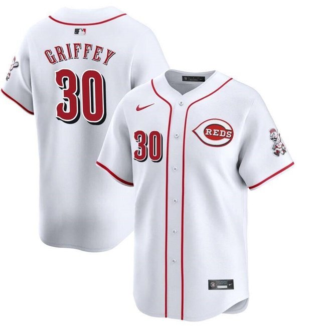 Men's Cincinnati Reds #30 Ken Griffey Jr. White Home Limited Stitched Baseball Jersey