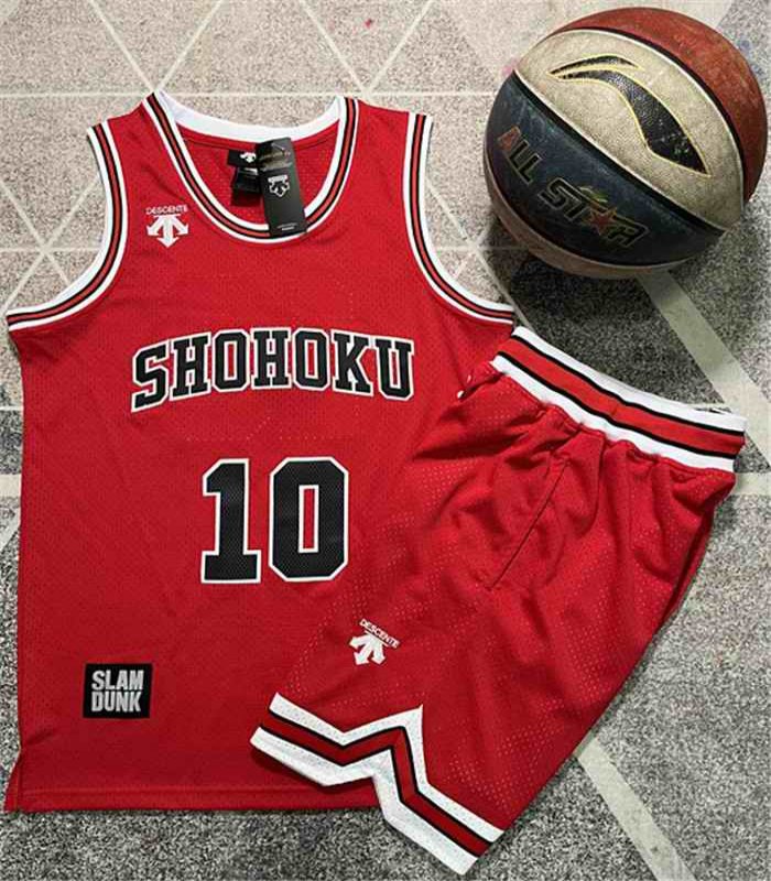 Men's Shohoku #10 Sakuragi Hanamichi Red Stitched Basketball Jersey And Shorts Suit