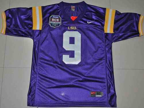 LSU Tigers #9 Jordan Jefferson Purple 2012 BCS Championship Patch Stitched NCAA Jersey