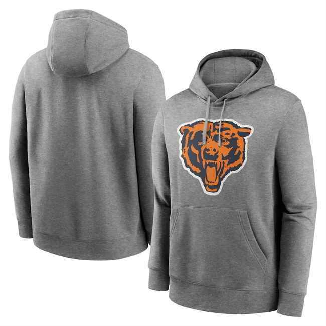 Men's Chicago Bears Heather Gray Primary Logo Long Sleeve Hoodie T-Shirt