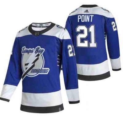 Men's Tampa Bay Lightning #21 Brayden Point 2021 Blue Reverse Retro Stitched Jersey