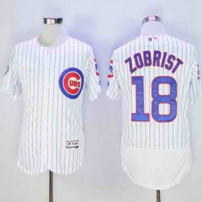 Cubs #18 Ben Zobrist White Flexbase Authentic Collection with 100 Years at Wrigley Field Commemorative Patch Stitched MLB Jersey