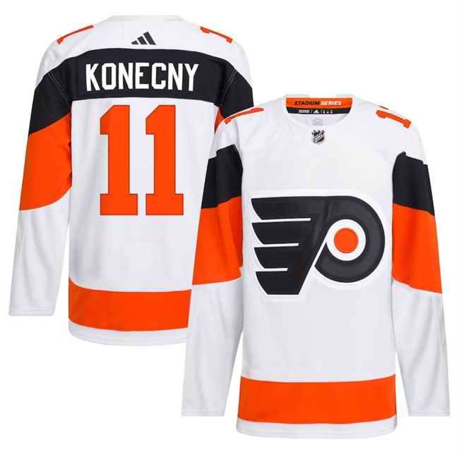 Men's Philadelphia Flyers #11 Travis Konecny White 2024 Stadium Series Stitched Jersey