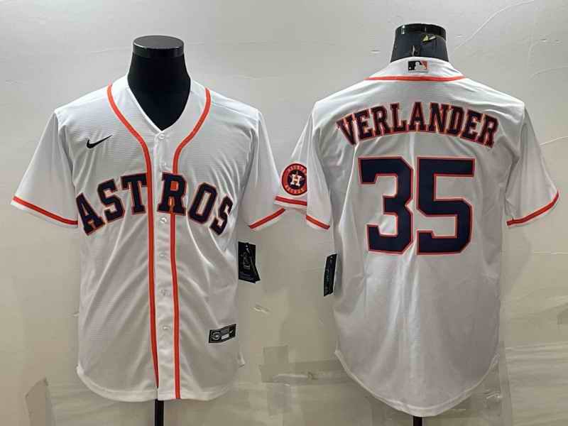 Men's Houston Astros #35 Justin Verlander White With Patch Cool Base Stitched Jersey