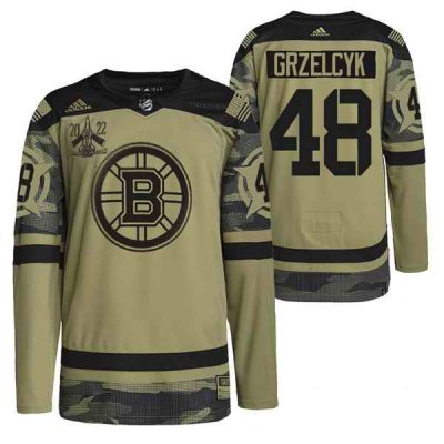 Men's Boston Bruins #48 Matt Grzelcyk 2022 Camo Military Appreciation Night Stitched Jersey