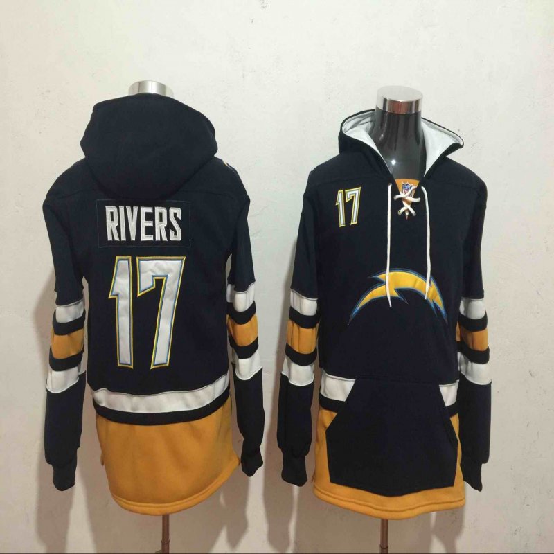 Los Angeles Chargers #17 Philip Rivers Navy Blue All Stitched NFL Hooded Sweatshirt