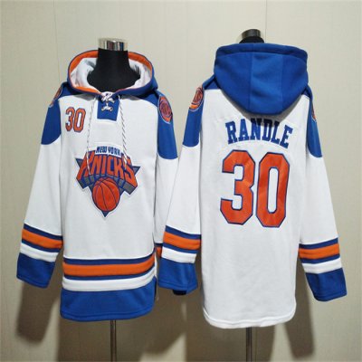 Men's New Yok Knicks #30 Julius Randle White Lace-Up Pullover Hoodie