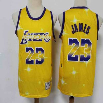 Men's Los Angeles Lakers #23 LeBron James Swingman Gold Classic Airbrush Stitched Jersey