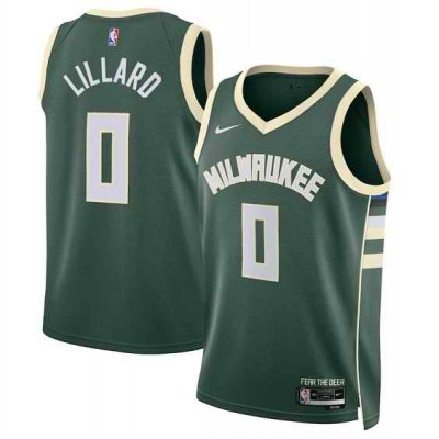 Men's Milwaukee Bucks #0 Damian Lillard Green Stitched Basketball Jersey