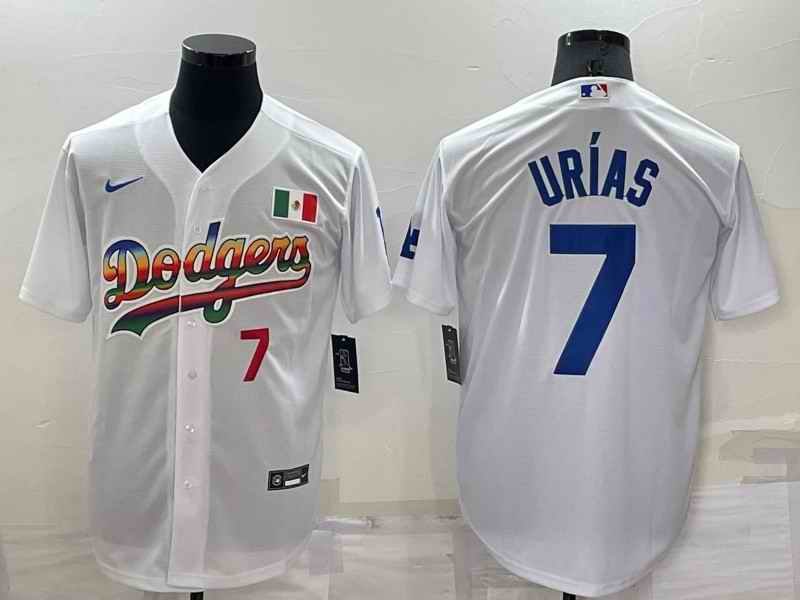 Men's Los Angeles Dodgers #7 Julio Urias White Cool Base Stitched Baseball Jersey