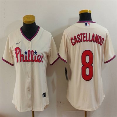 Women's Philadelphia Phillies #8 Nick Castellanos Cream Cool Base Stitched Baseball Jersey(Run Small)