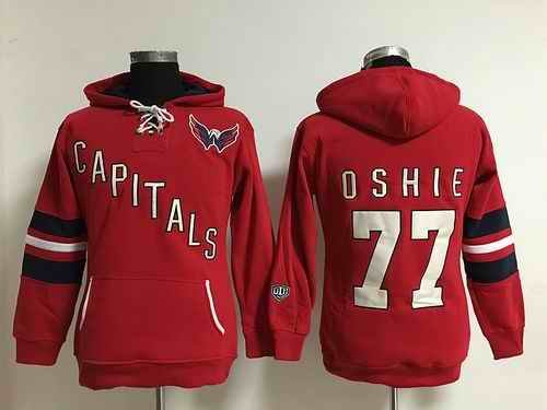 Washington Capitals #77 T.J Oshie Red Women's Old Time Heidi Hoodie NHL Hoodie