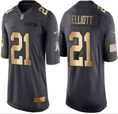 Nike Cowboys #21 Ezekiel Elliott Black Men's Stitched NFL Limited Gold Salute To Service Jersey