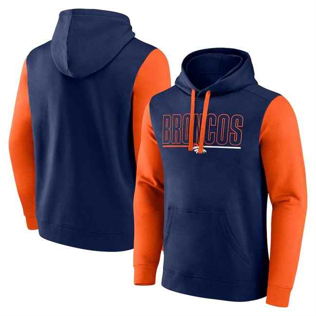 Men's Denver Broncos Navy/Orange Outline Pullover Hoodie