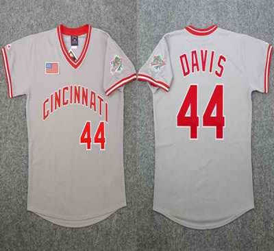 Men's Cincinnati Reds #44 Eric Davis Gray 1990 World Series Stitched Jersey