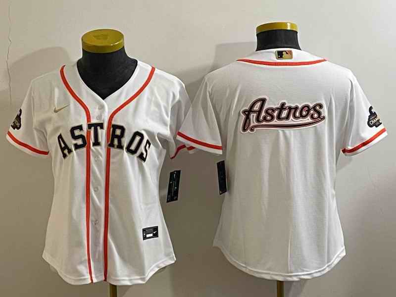 Youth Houston Astros White 2023 Gold Collection With World Serise Champions Patch Team Big Logo Stitched Baseball Jersey